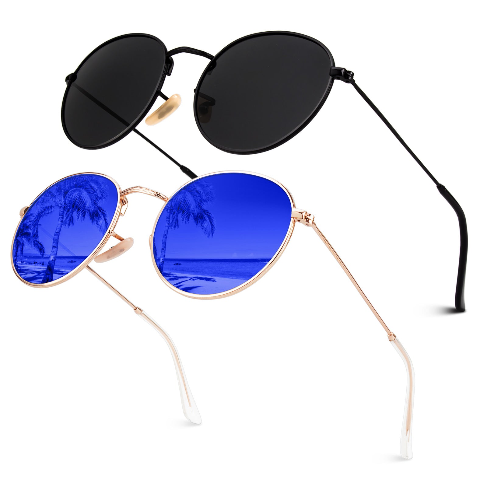 Retro Round Frame UV400 Protection Sunglasses Unisex Trendy Circle Style Men main image 2