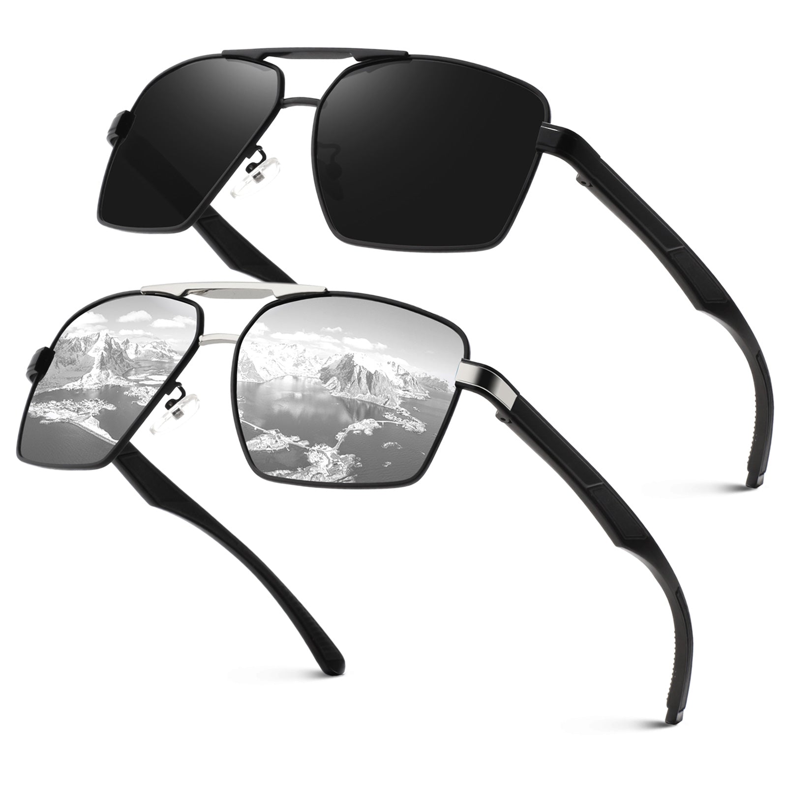 Polarized Polygon Black Metal Sunglasses for Men Hexagon 
