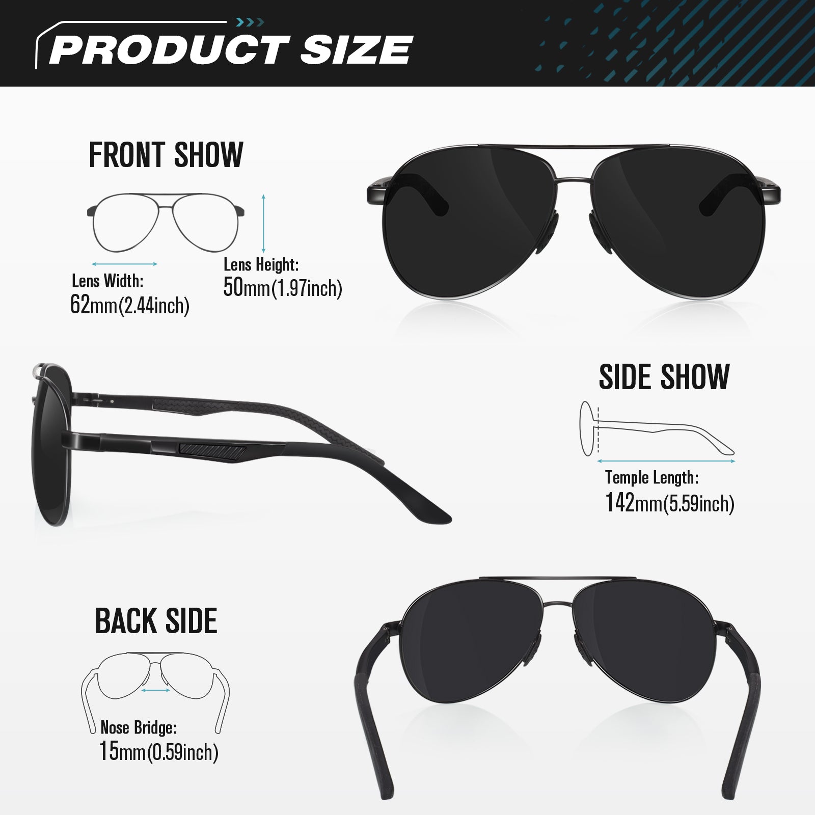 Wearoyo Classic Al-Mg Alloy Pilot Polarized Sunglasses Men Womens Military Style UV400 Protection