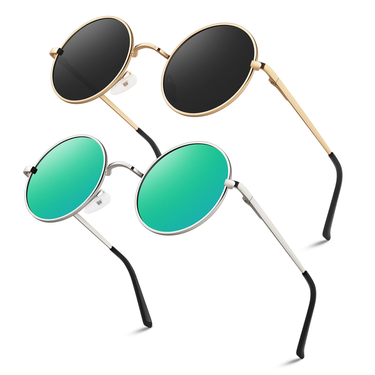 #Color_Gold Frame/Grey Lens+Silver Frame Mirrored Green Lens