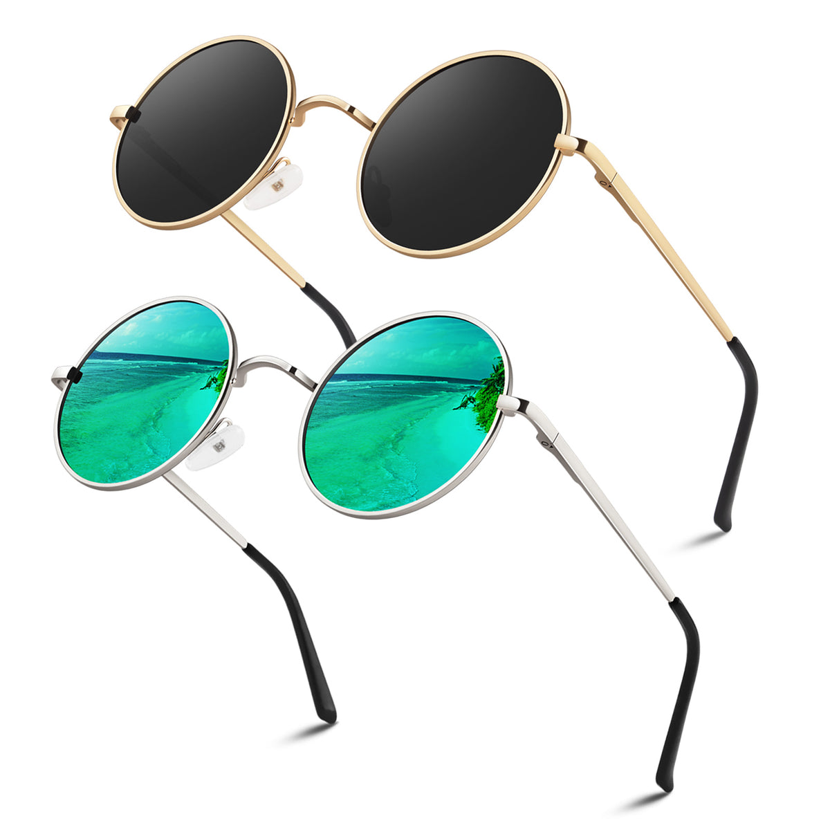 #Color_Gold Frame/Grey Lens+Silver Frame Mirrored Green Lens