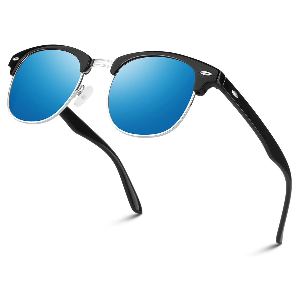 #Color_Glossy Black Frame Silver Rimmed/Blue Lens