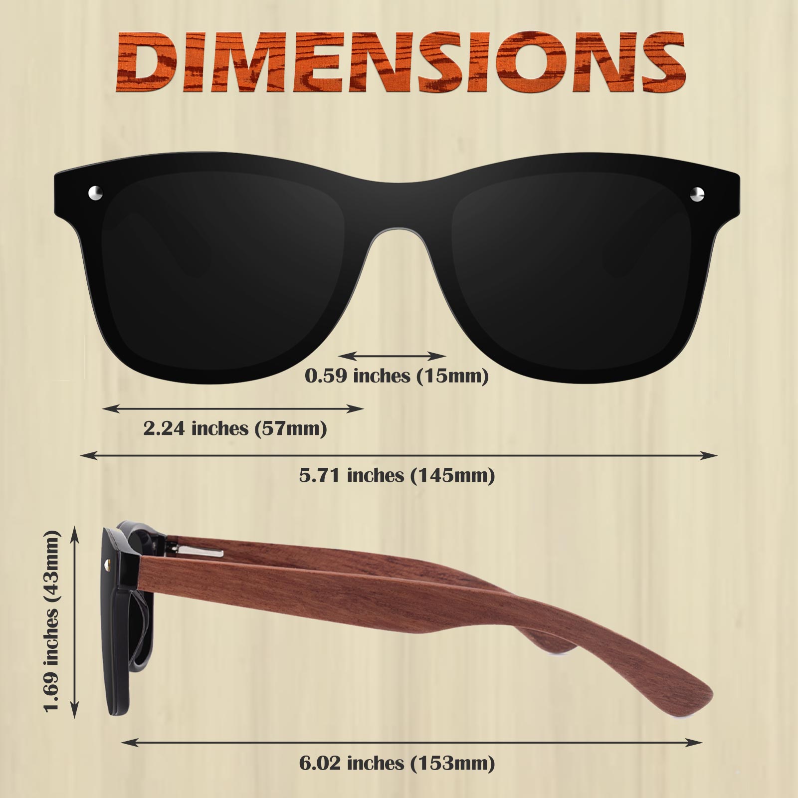 Classic Wayfarer Wood Flat One Piece Sunglasses MJ1709