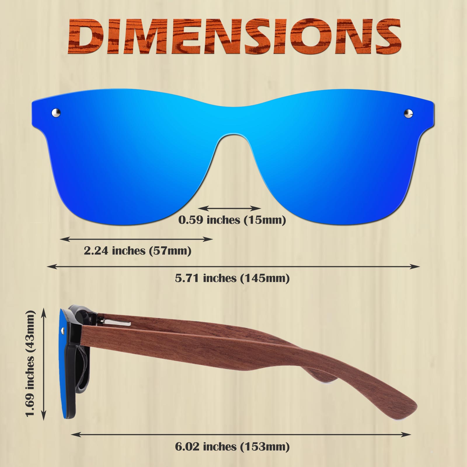 Classic Wayfarer Wood Flat One Piece Sunglasses MJ1709