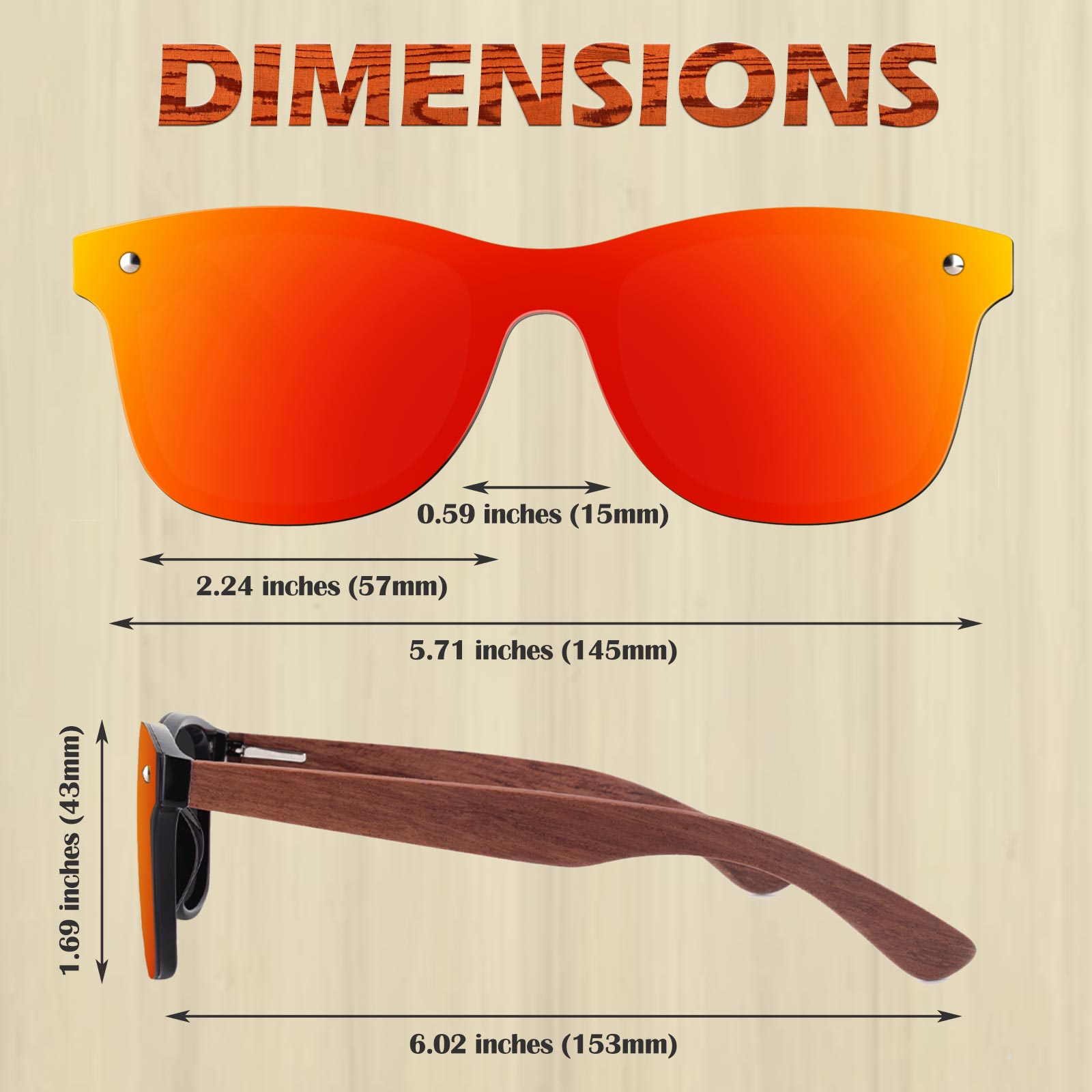 Classic Wayfarer Wood Flat One Piece Sunglasses MJ1709