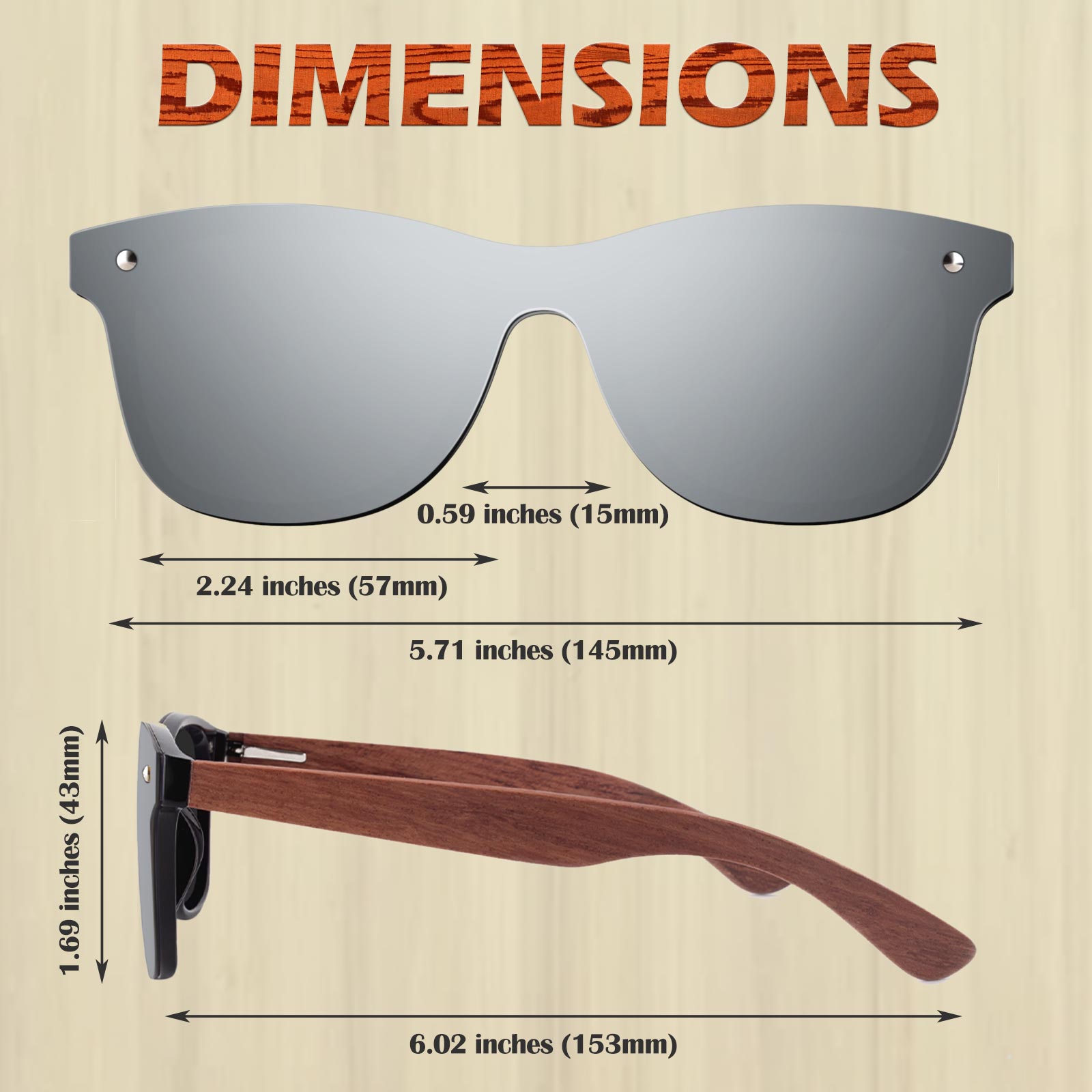 Classic Wayfarer Wood Flat One Piece Sunglasses MJ1709