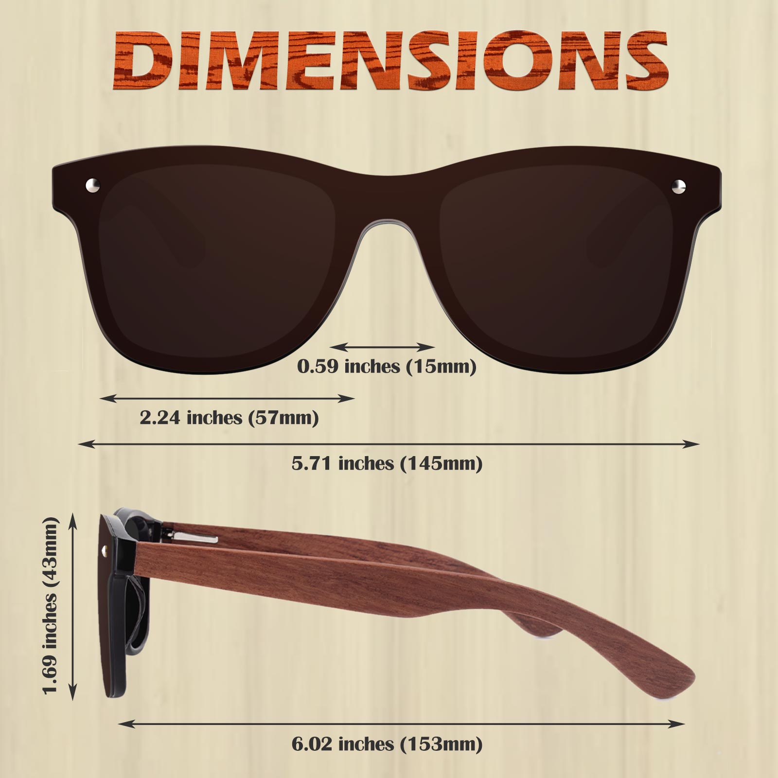 Classic Wayfarer Wood Flat One Piece Sunglasses MJ1709