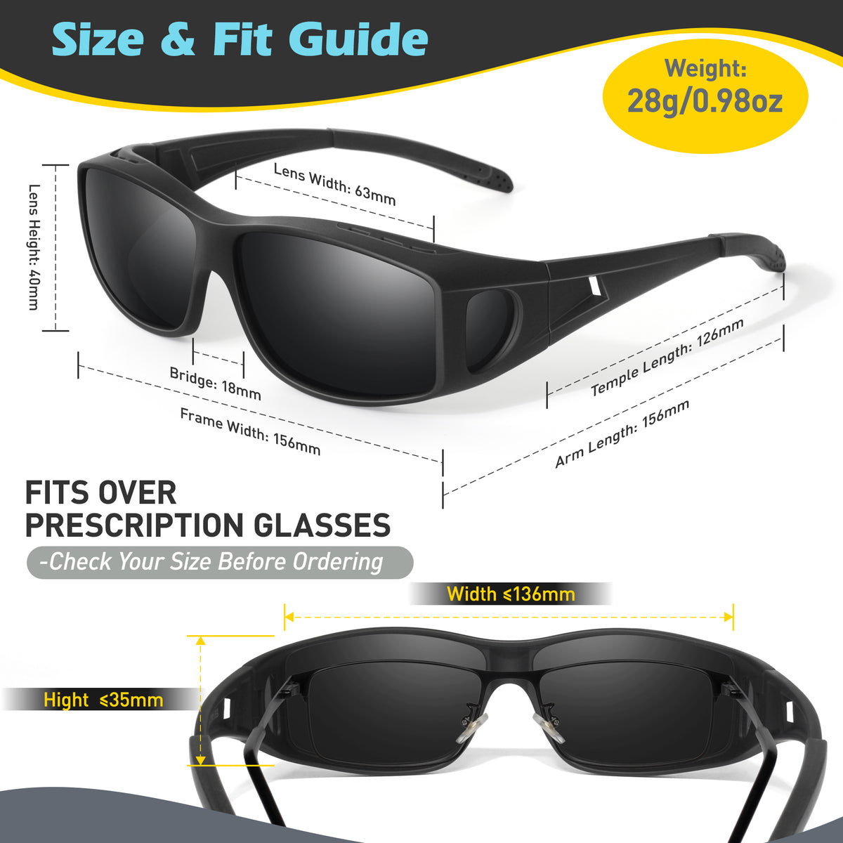 Fit Over Wrap Sunglasses Polarized Lens Wear Over Eyeglasses TJ2501