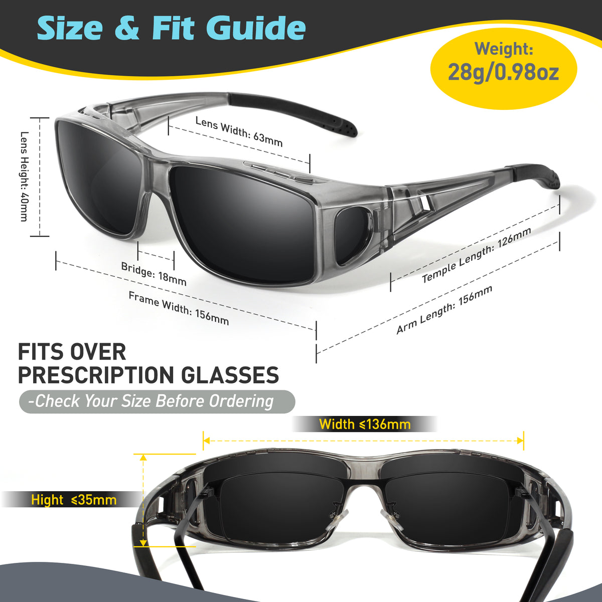 Fit Over Wrap Sunglasses Polarized Lens Wear Over Eyeglasses TJ2501