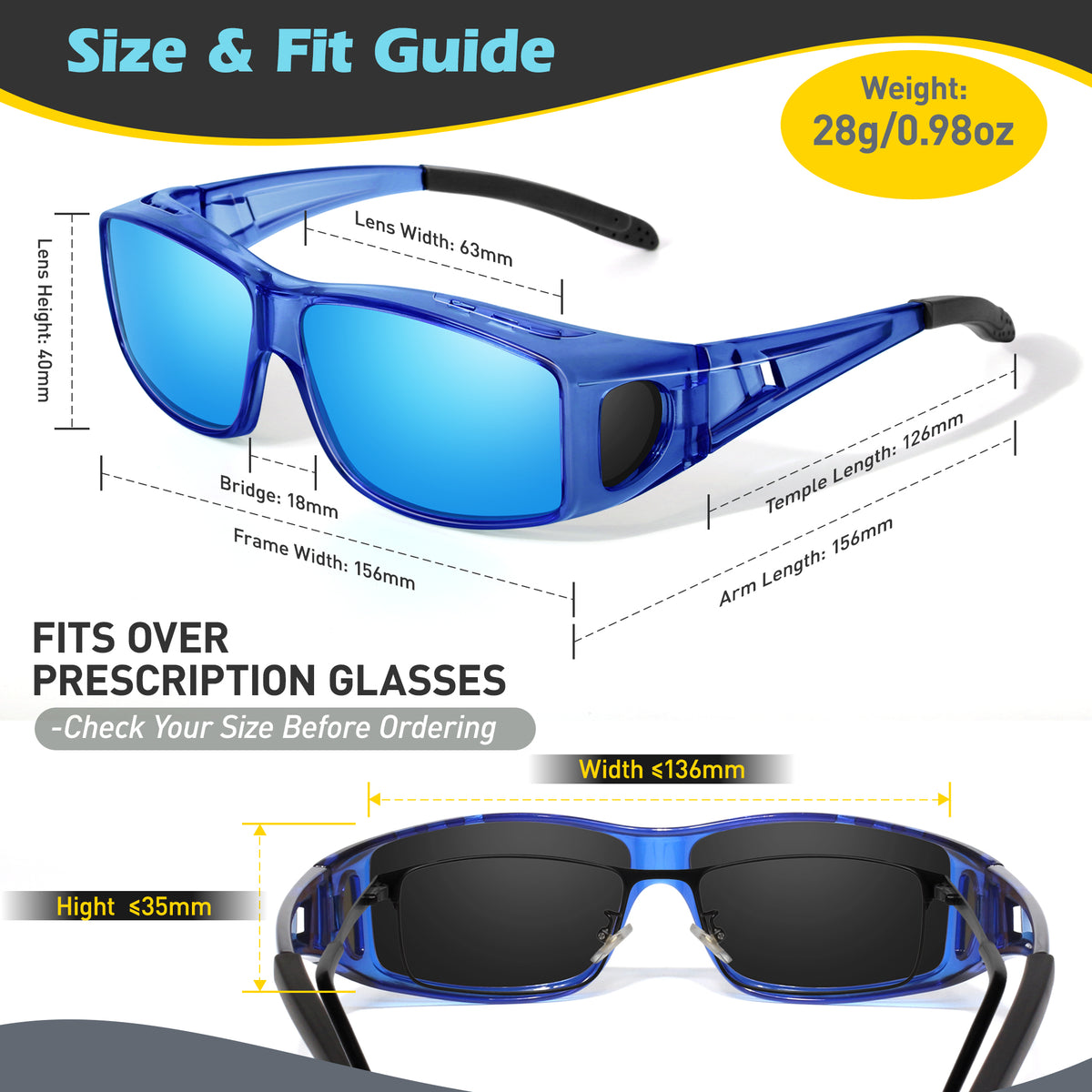 Fit Over Wrap Sunglasses Polarized Lens Wear Over Eyeglasses TJ2501