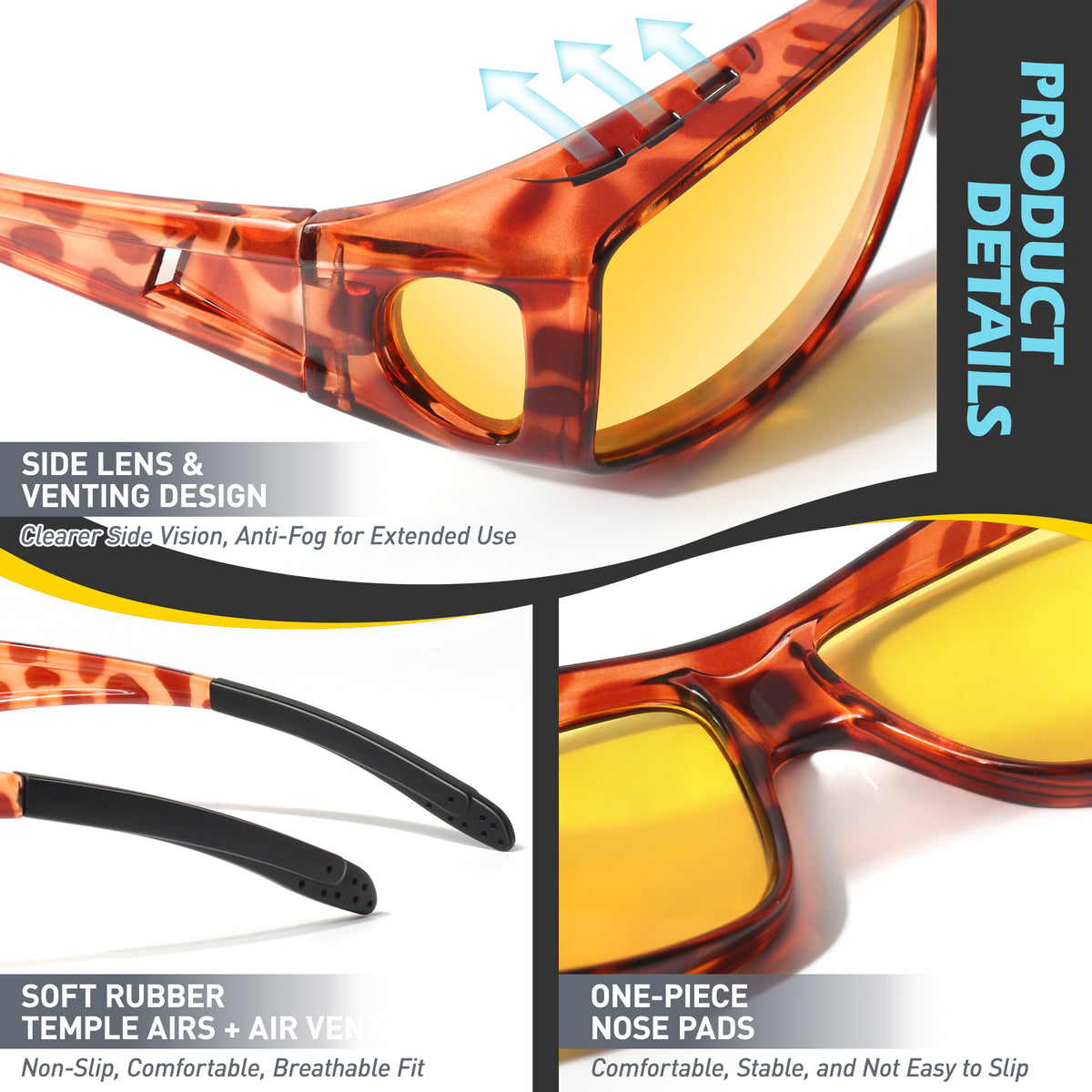 Night Vision Glasses, Fit Over Glasses, Wrap-Around Design TJ2501