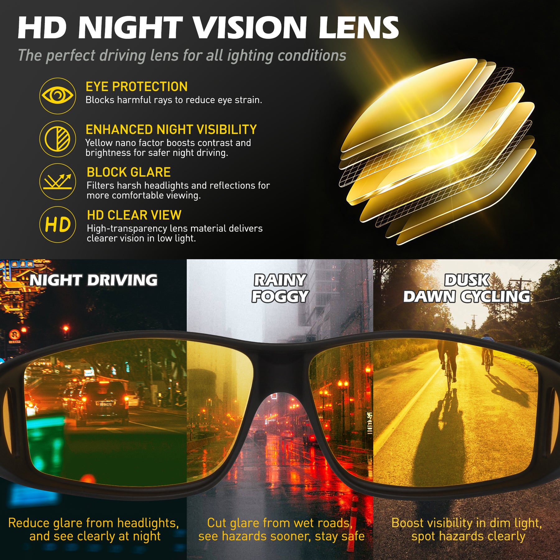 Night Vision Glasses, Fit Over Glasses, Wrap-Around Design TJ2501